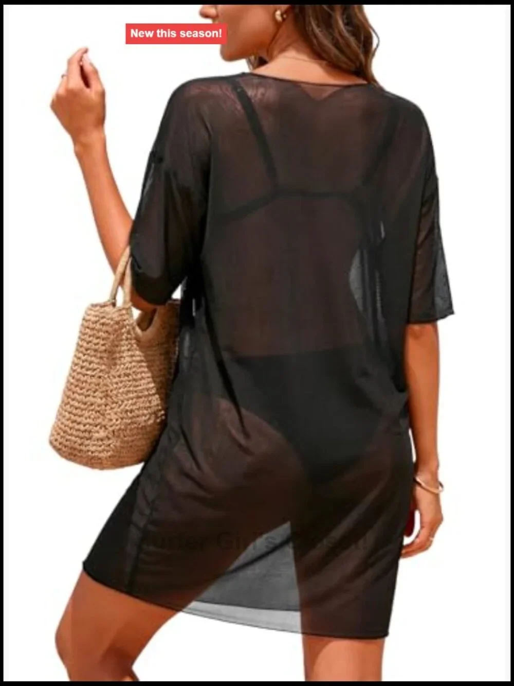 Sheer Mesh Swimsuit Cover Up Short Sleeve Beach Dress Bathing Suit Cover